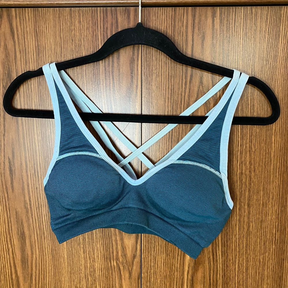 Victoria's Secret PINK Sports Bra Women XS Teal Strappy Push-Up Ribbed Space Dye